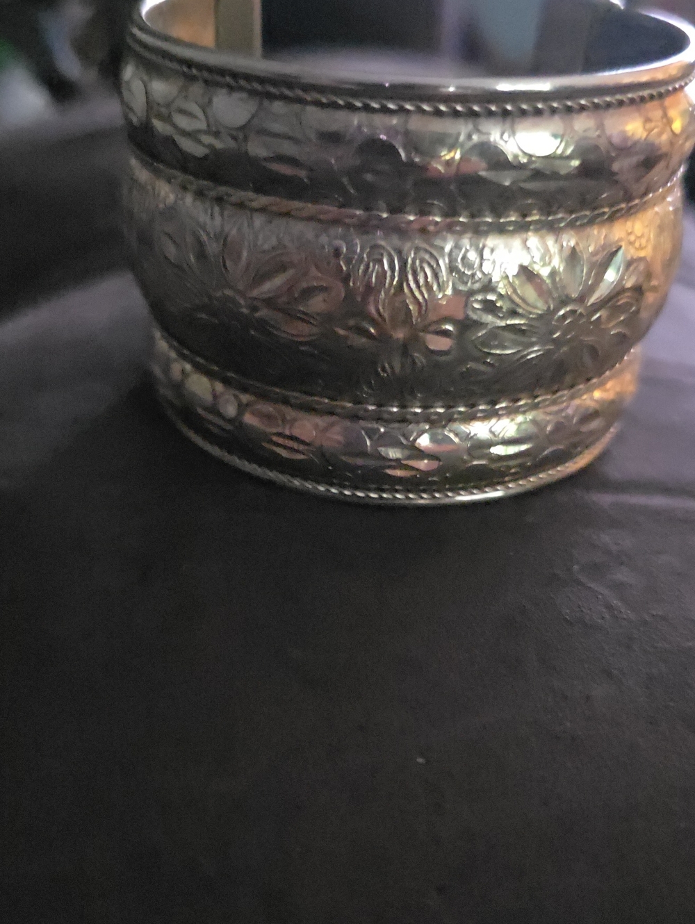 Sterling Silver Solid Floral Engraved Bangle Bracelet, Vintage